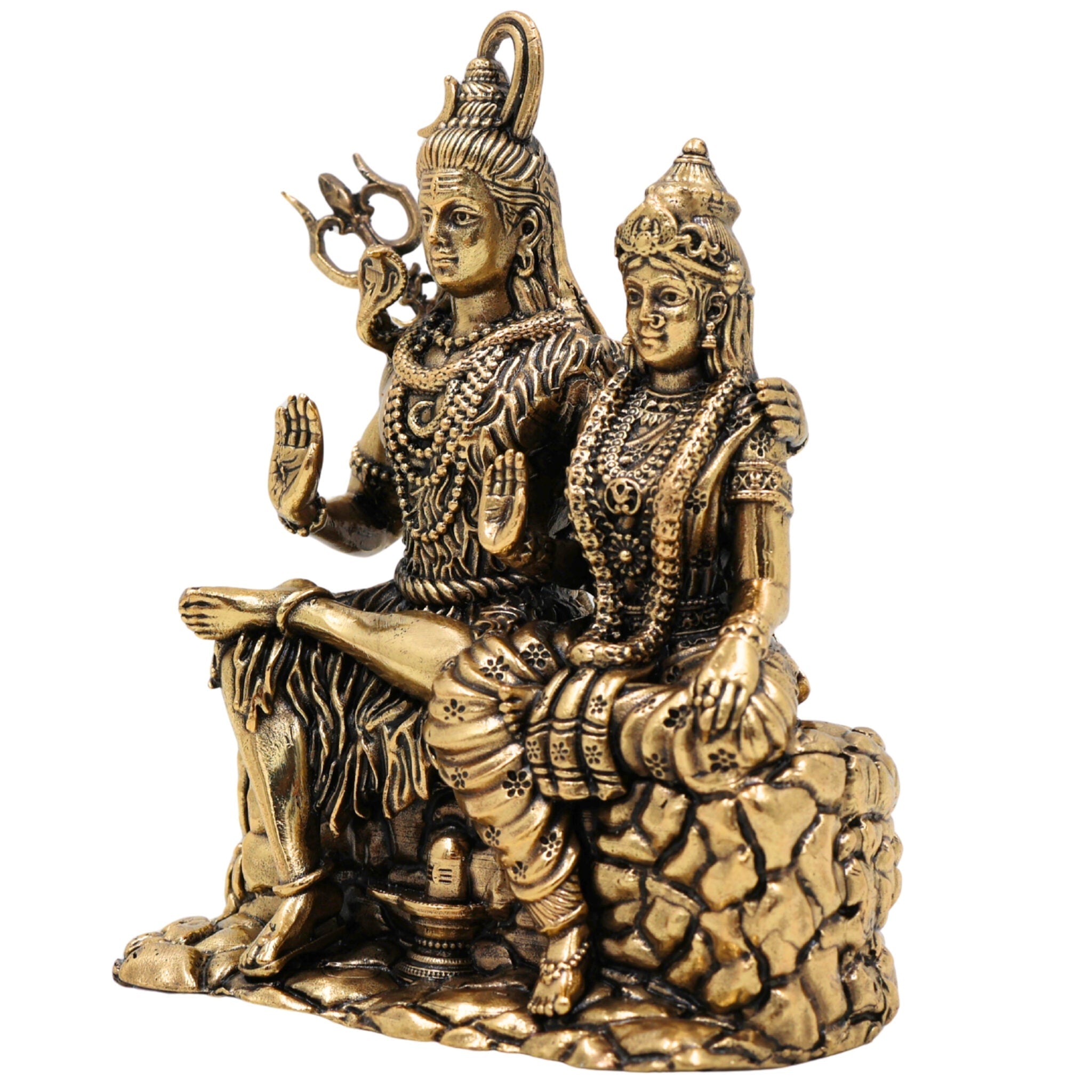 Brass Shiva Parvati Idol, Handcrafted Shiva Shakti Murti, Ardhanarishwar Vigraha, Mahadev Parvati Statue for Pooja & Home Decor, Gold, 4.5 Inch, 1 Piece