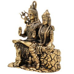 Brass Shiva Parvati Idol, Handcrafted Shiva Shakti Murti, Ardhanarishwar Vigraha, Mahadev Parvati Statue for Pooja & Home Decor, Gold, 4.5 Inch, 1 Piece