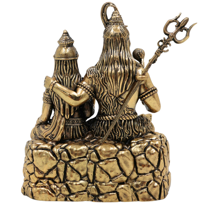 Brass Shiva Parvati Idol, Handcrafted Shiva Shakti Murti, Ardhanarishwar Vigraha, Mahadev Parvati Statue for Pooja & Home Decor, Gold, 4.5 Inch, 1 Piece