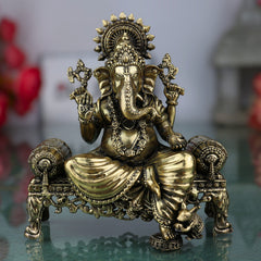 Brass Ganesha Idol, Vinayak, Ganapati, Siddhivinayak Murti for Home Decor, Pooja, Temple, Spiritual Showpiece & Gifts, Gold, 4.5 Inch, 1 Piece