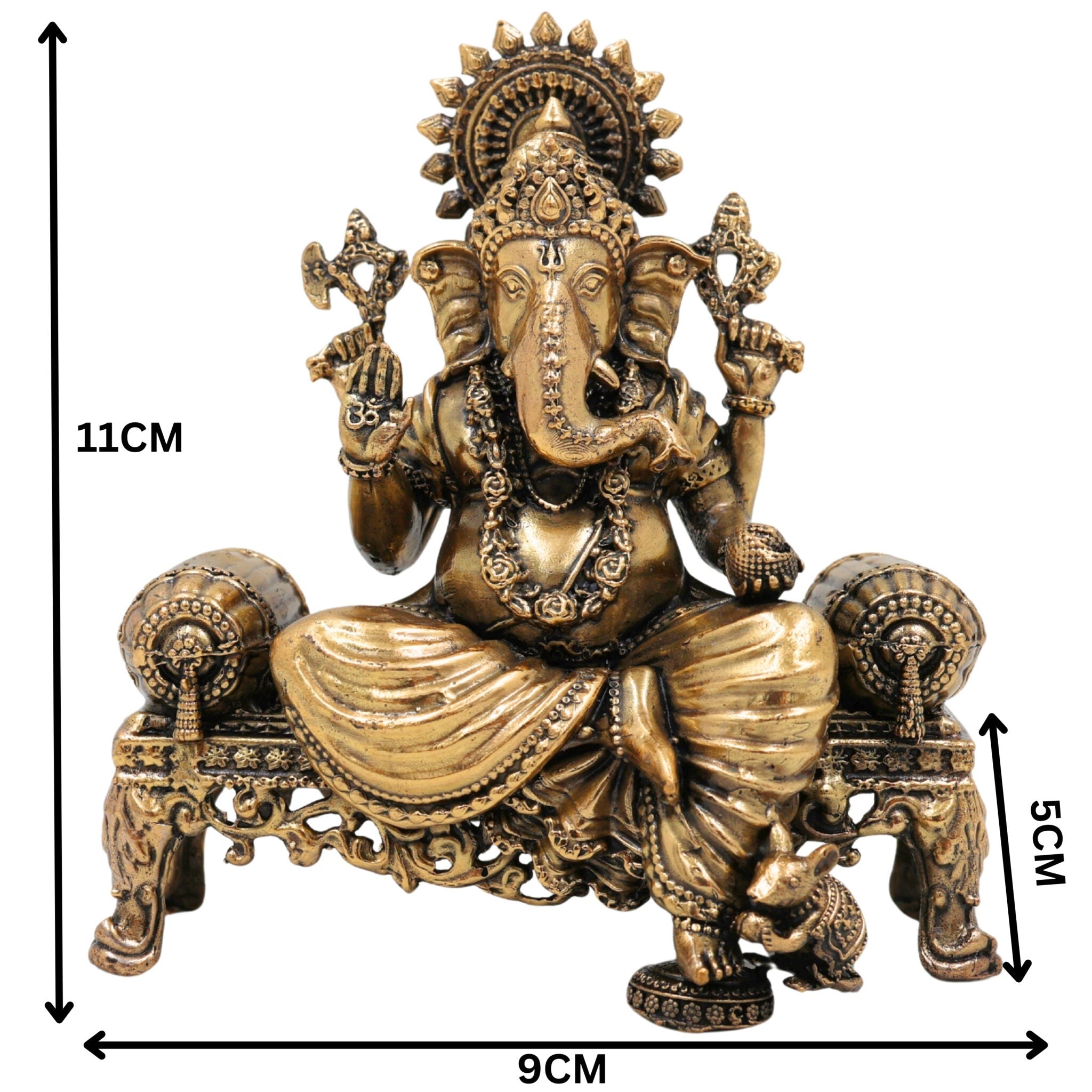 Brass Ganesha Idol, Vinayak, Ganapati, Siddhivinayak Murti for Home Decor, Pooja, Temple, Spiritual Showpiece & Gifts, Gold, 4.5 Inch, 1 Piece