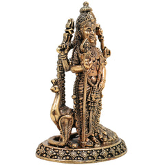 Brass Murugan Idol, Karthikeya Statue, Skanda Murti, Subramanya Miniature Sculpture for Pooja, Home Decor & Temple, Gold, 6 Inch, 1 Piece