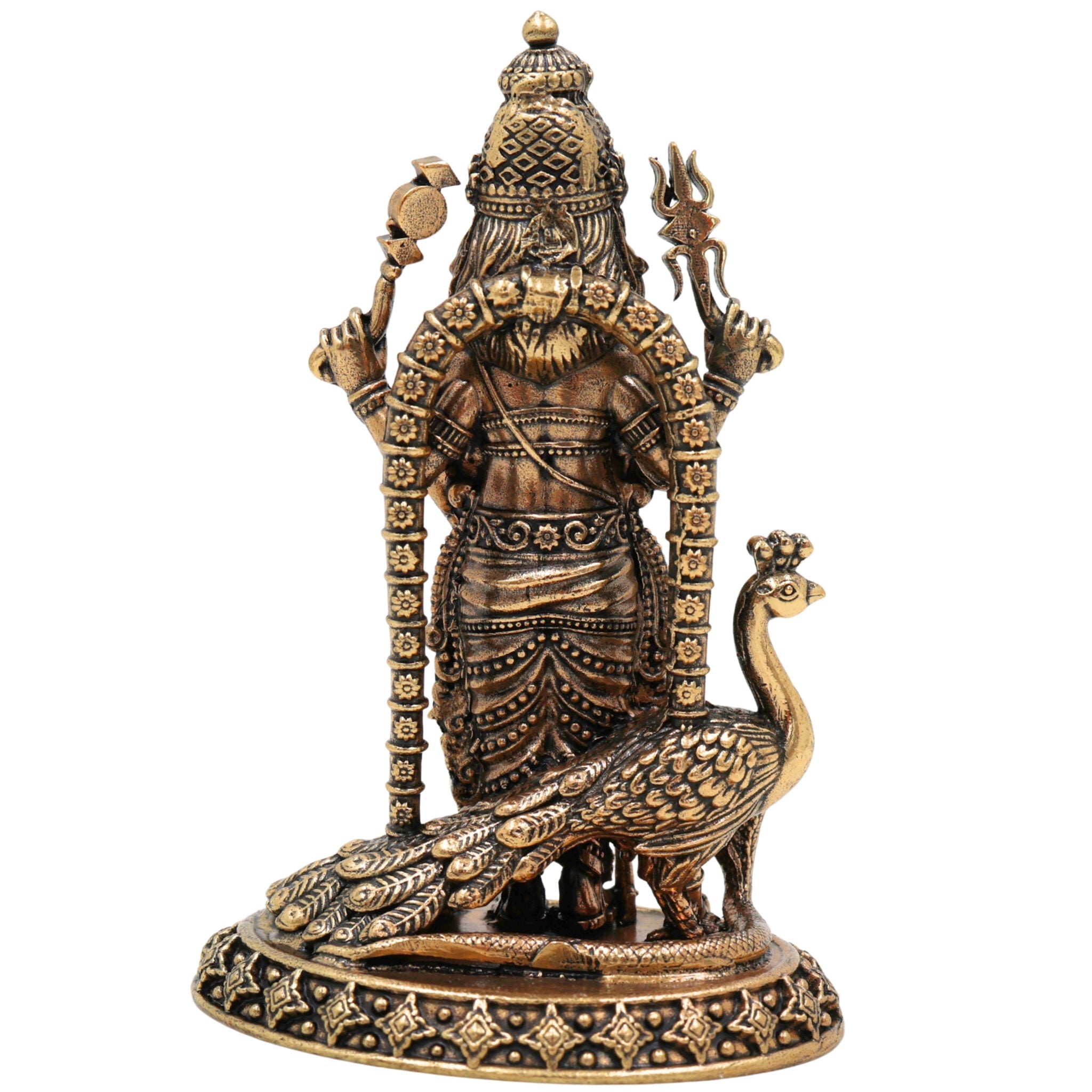 Brass Murugan Idol, Karthikeya Statue, Skanda Murti, Subramanya Miniature Sculpture for Pooja, Home Decor & Temple, Gold, 6 Inch, 1 Piece