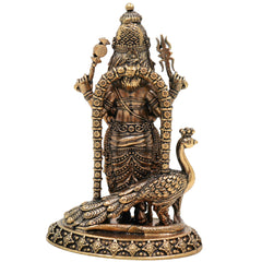 Brass Murugan Idol, Karthikeya Statue, Skanda Murti, Subramanya Miniature Sculpture for Pooja, Home Decor & Temple, Gold, 6 Inch, 1 Piece
