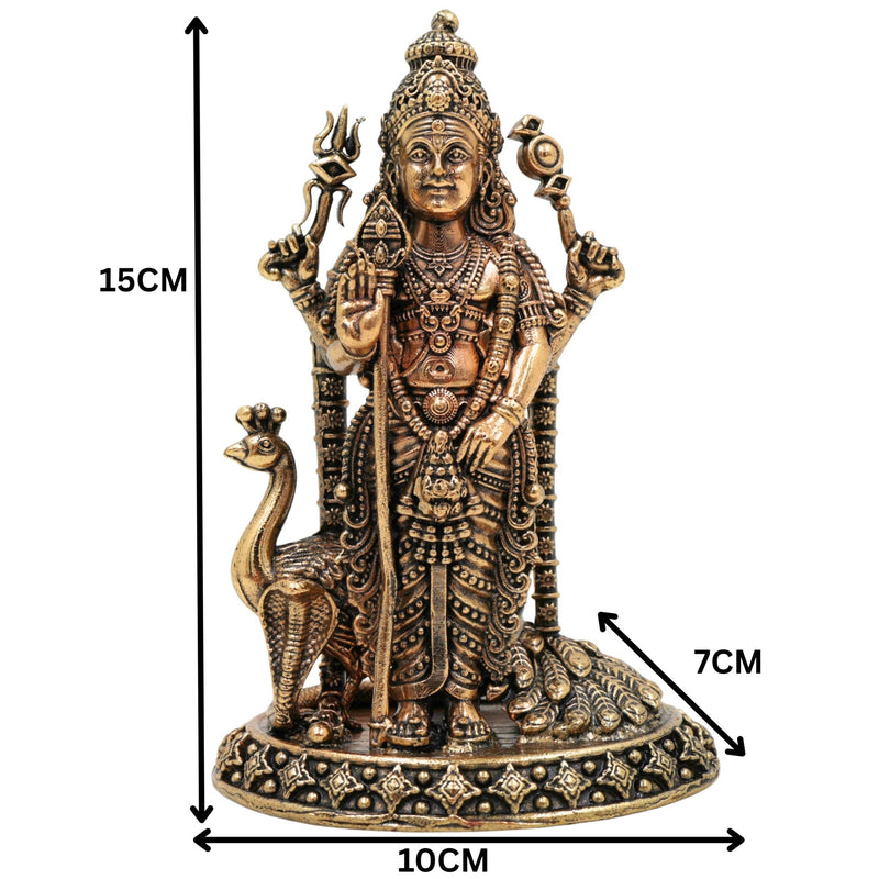 Brass Murugan Idol, Karthikeya Statue, Skanda Murti, Subramanya Miniature Sculpture for Pooja, Home Decor & Temple, Gold, 6 Inch, 1 Piece