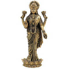 Brass Lakshmi Idol, Mahalakshmi Murti, Shri Devi Statue, Padmavati Vigraha, Kamala Pratima, Handcrafted Home Pooja & Decor, Gold, 6 Inch, 1 Piece