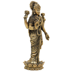 Brass Lakshmi Idol, Mahalakshmi Murti, Shri Devi Statue, Padmavati Vigraha, Kamala Pratima, Handcrafted Home Pooja & Decor, Gold, 6 Inch, 1 Piece