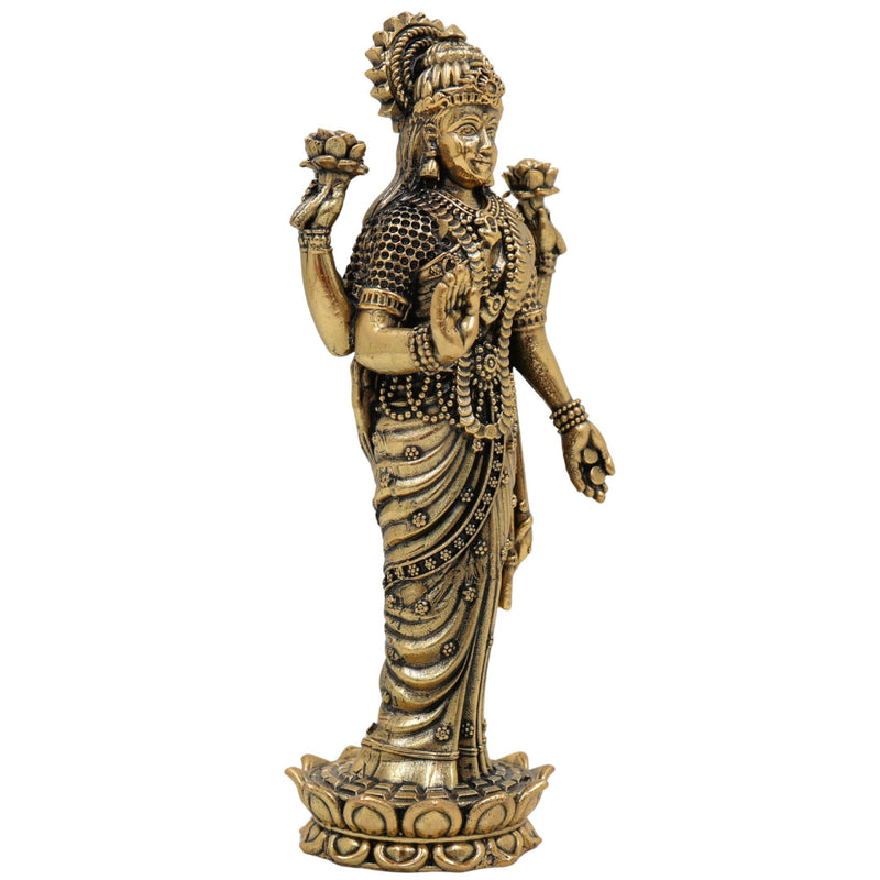 Brass Lakshmi Idol, Mahalakshmi Murti, Shri Devi Statue, Padmavati Vigraha, Kamala Pratima, Handcrafted Home Pooja & Decor, Gold, 6 Inch, 1 Piece
