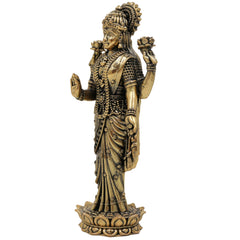 Brass Lakshmi Idol, Mahalakshmi Murti, Shri Devi Statue, Padmavati Vigraha, Kamala Pratima, Handcrafted Home Pooja & Decor, Gold, 6 Inch, 1 Piece