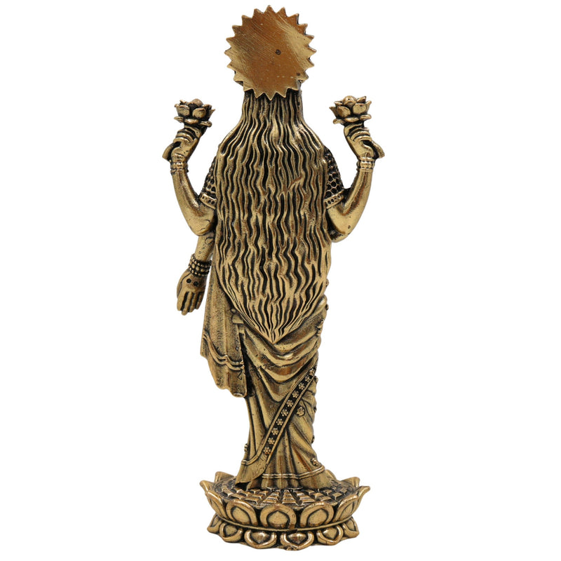 Brass Lakshmi Idol, Mahalakshmi Murti, Shri Devi Statue, Padmavati Vigraha, Kamala Pratima, Handcrafted Home Pooja & Decor, Gold, 6 Inch, 1 Piece