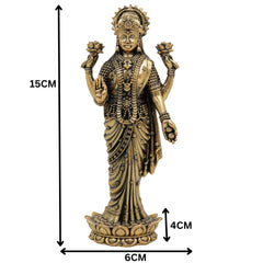Brass Lakshmi Idol, Mahalakshmi Murti, Shri Devi Statue, Padmavati Vigraha, Kamala Pratima, Handcrafted Home Pooja & Decor, Gold, 6 Inch, 1 Piece
