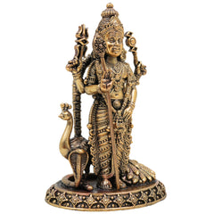 Brass Murugan Idol, Handcrafted Kartikeya, Skanda, Subramanya Miniature Murti for Pooja, Home Decor & Spiritual Gifts, Gold, 4 Inch, 1 Piece