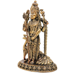 Brass Murugan Idol, Handcrafted Kartikeya, Skanda, Subramanya Miniature Murti for Pooja, Home Decor & Spiritual Gifts, Gold, 4 Inch, 1 Piece