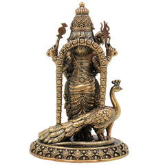 Brass Murugan Idol, Handcrafted Kartikeya, Skanda, Subramanya Miniature Murti for Pooja, Home Decor & Spiritual Gifts, Gold, 4 Inch, 1 Piece