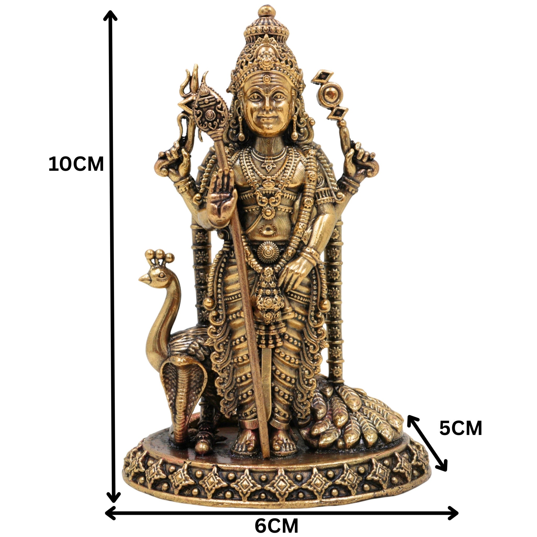 Brass Murugan Idol, Handcrafted Kartikeya, Skanda, Subramanya Miniature Murti for Pooja, Home Decor & Spiritual Gifts, Gold, 4 Inch, 1 Piece