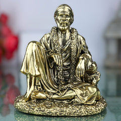 Brass Shirdi Sai Baba Idol, Brass Murti, Sai Nath Statue, Shri Saibaba Pooja Vigraham, Decorative Home Sculpture, Ashtadhatu & Pital Pratima, Gold, 4 Inch, 1 Piece