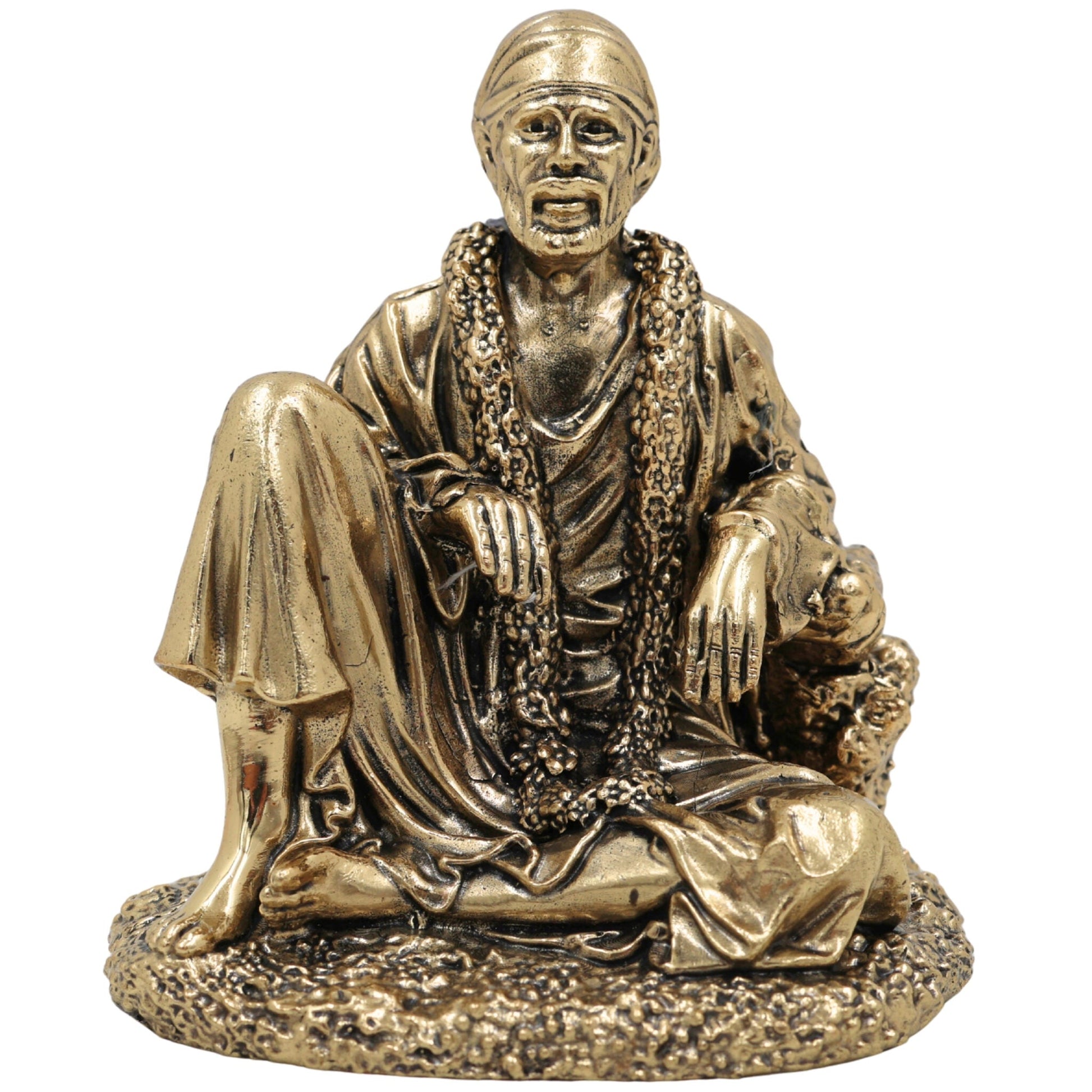 Brass Shirdi Sai Baba Idol, Brass Murti, Sai Nath Statue, Shri Saibaba Pooja Vigraham, Decorative Home Sculpture, Ashtadhatu & Pital Pratima, Gold, 4 Inch, 1 Piece