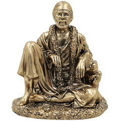 Brass Shirdi Sai Baba Idol, Brass Murti, Sai Nath Statue, Shri Saibaba Pooja Vigraham, Decorative Home Sculpture, Ashtadhatu & Pital Pratima, Gold, 4 Inch, 1 Piece