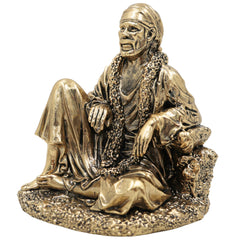 Brass Shirdi Sai Baba Idol, Brass Murti, Sai Nath Statue, Shri Saibaba Pooja Vigraham, Decorative Home Sculpture, Ashtadhatu & Pital Pratima, Gold, 4 Inch, 1 Piece