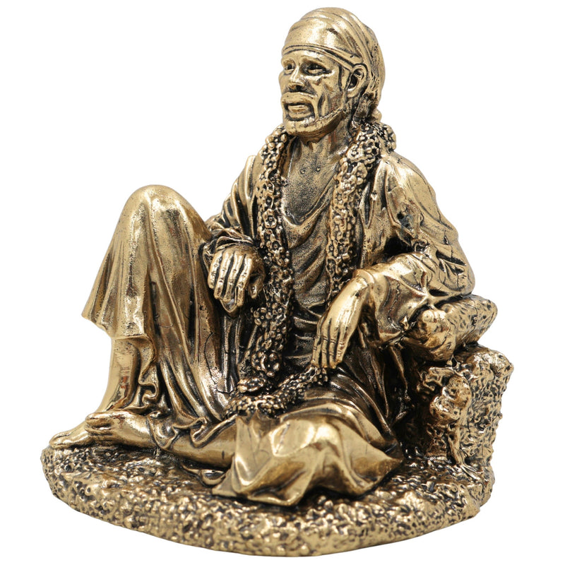 Brass Shirdi Sai Baba Idol, Brass Murti, Sai Nath Statue, Shri Saibaba Pooja Vigraham, Decorative Home Sculpture, Ashtadhatu & Pital Pratima, Gold, 4 Inch, 1 Piece