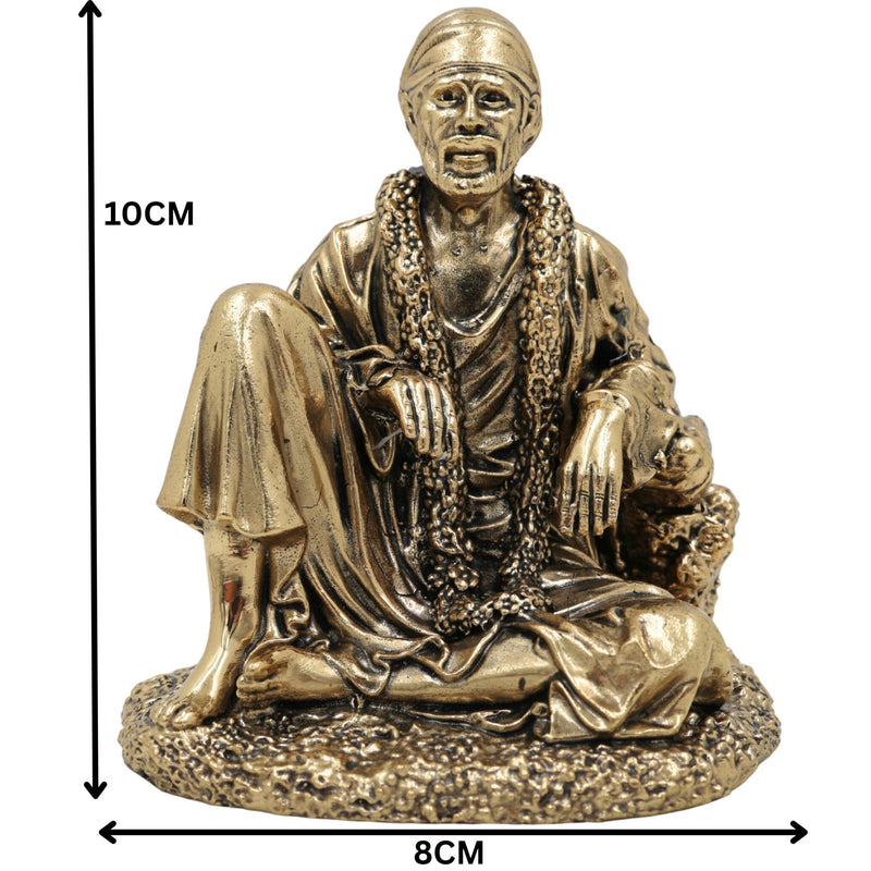 Brass Shirdi Sai Baba Idol, Brass Murti, Sai Nath Statue, Shri Saibaba Pooja Vigraham, Decorative Home Sculpture, Ashtadhatu & Pital Pratima, Gold, 4 Inch, 1 Piece