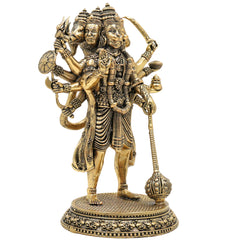 Brass Panchamukhi Hanuman Idol, Bajrangbali Murti, Anjaneya Vigraha, Maruti Statue, Hindu Deity Sculpture for Pooja & Home Decor, Gold, 6.5 Inch, 1 Piece