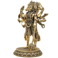 Brass Panchamukhi Hanuman Idol, Bajrangbali Murti, Anjaneya Vigraha, Maruti Statue, Hindu Deity Sculpture for Pooja & Home Decor, Gold, 6.5 Inch, 1 Piece