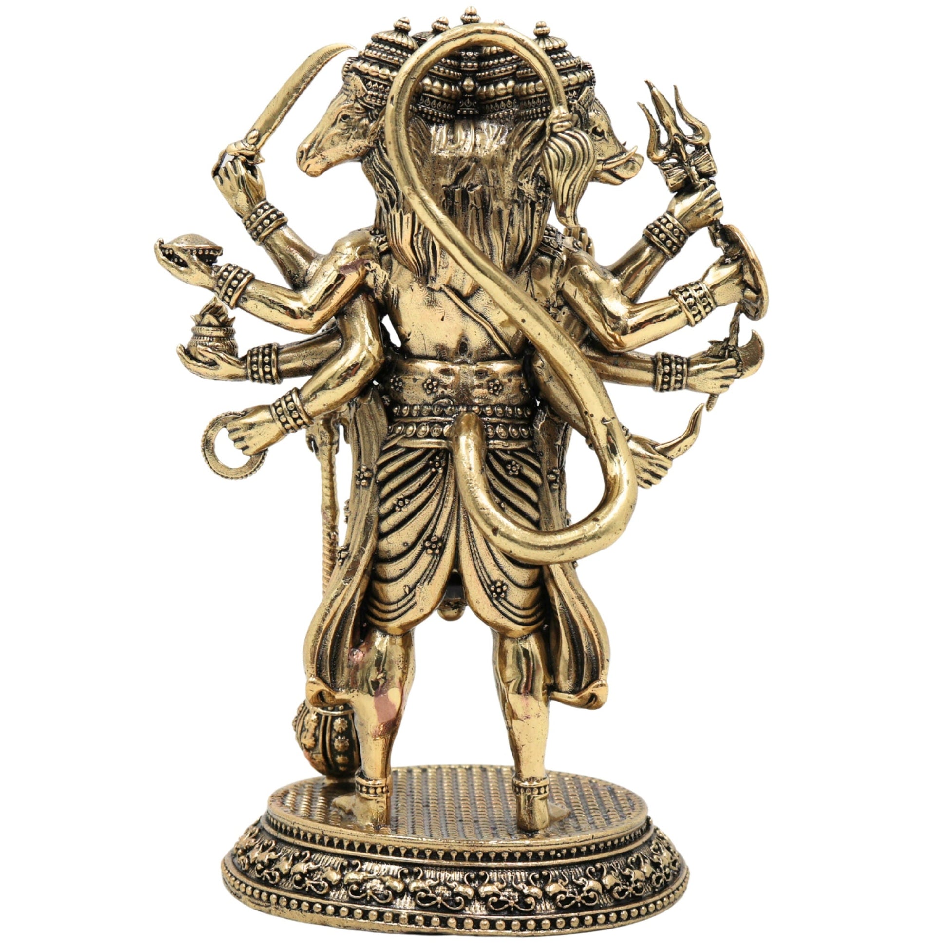 Brass Panchamukhi Hanuman Idol, Bajrangbali Murti, Anjaneya Vigraha, Maruti Statue, Hindu Deity Sculpture for Pooja & Home Decor, Gold, 6.5 Inch, 1 Piece