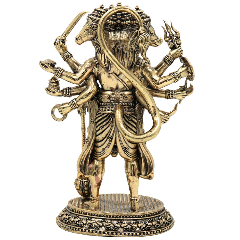 Brass Panchamukhi Hanuman Idol, Bajrangbali Murti, Anjaneya Vigraha, Maruti Statue, Hindu Deity Sculpture for Pooja & Home Decor, Gold, 6.5 Inch, 1 Piece