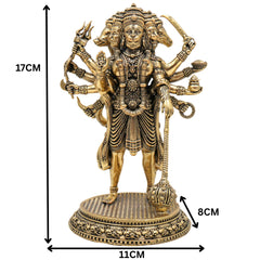 Brass Panchamukhi Hanuman Idol, Bajrangbali Murti, Anjaneya Vigraha, Maruti Statue, Hindu Deity Sculpture for Pooja & Home Decor, Gold, 6.5 Inch, 1 Piece