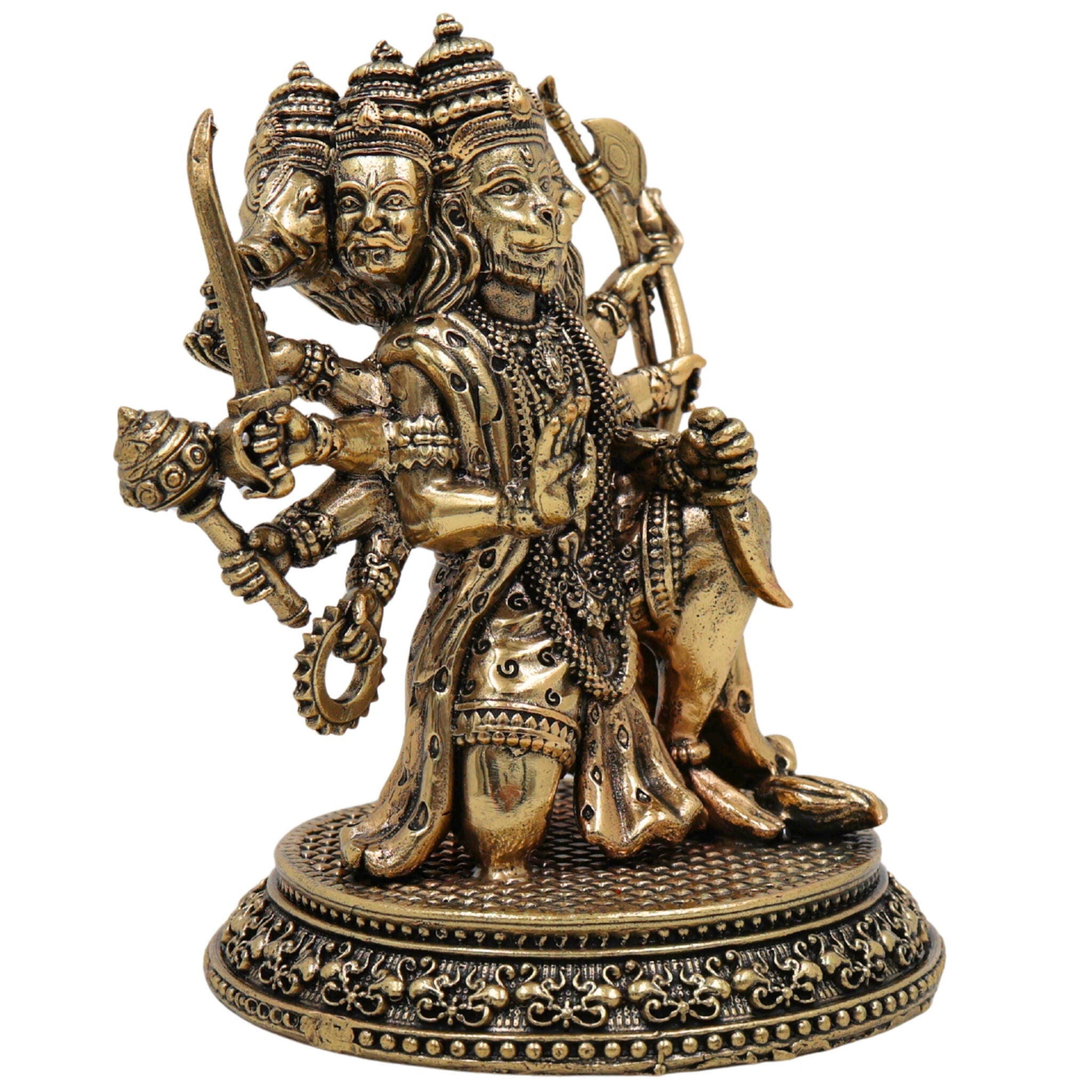 Brass Panchamukhi Hanuman Idol, Anjaneya, Bajrangbali, Maruti Murti for Pooja, Temple, Home Decor, Spiritual Showpiece, Gold, 4.5 Inch, 1 Piece