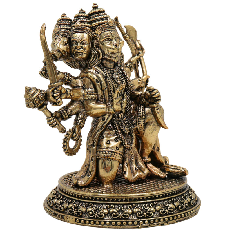 Brass Panchamukhi Hanuman Idol, Anjaneya, Bajrangbali, Maruti Murti for Pooja, Temple, Home Decor, Spiritual Showpiece, Gold, 4.5 Inch, 1 Piece
