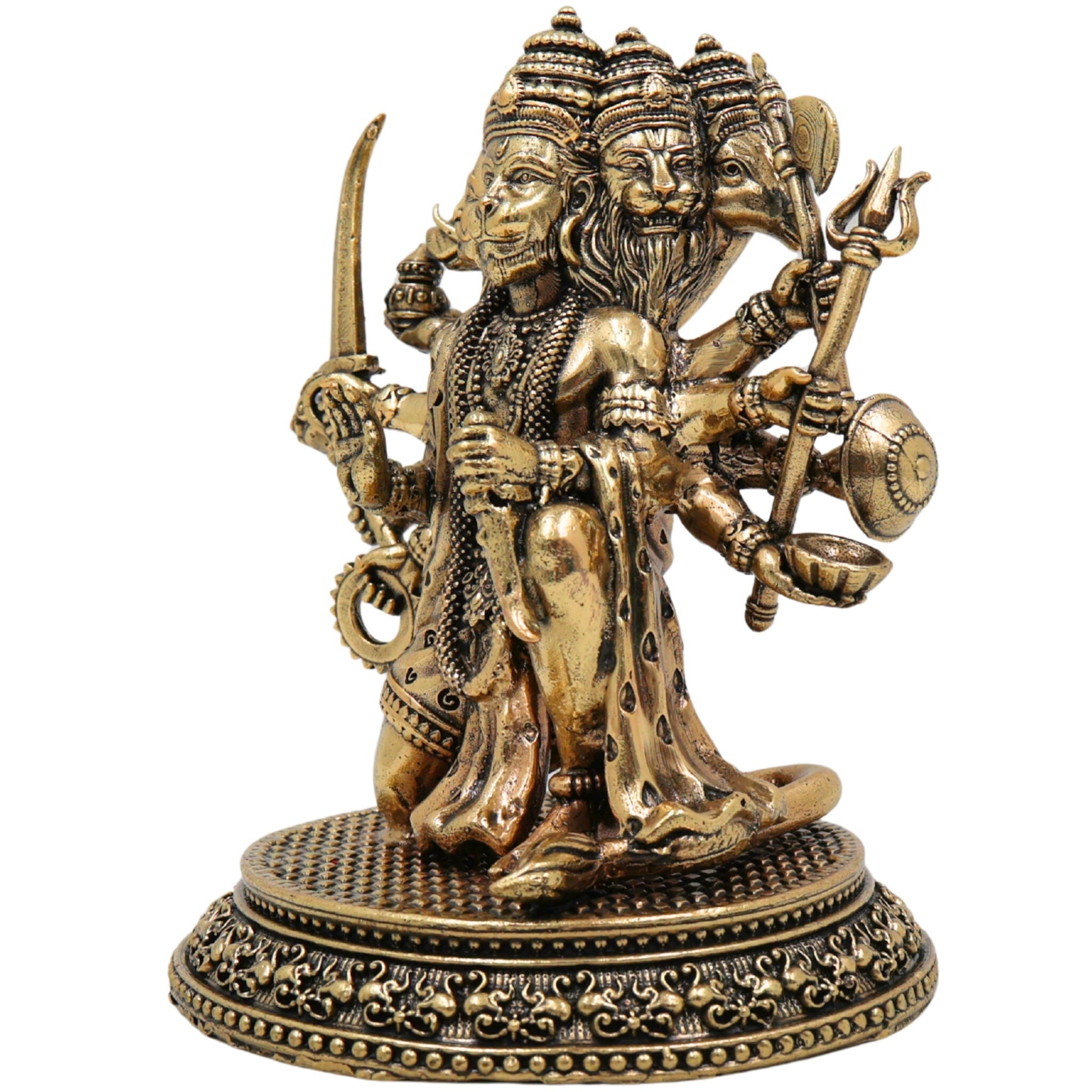 Brass Panchamukhi Hanuman Idol, Anjaneya, Bajrangbali, Maruti Murti for Pooja, Temple, Home Decor, Spiritual Showpiece, Gold, 4.5 Inch, 1 Piece