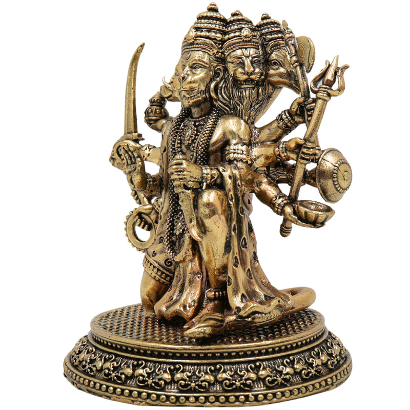 Brass Panchamukhi Hanuman Idol, Anjaneya, Bajrangbali, Maruti Murti for Pooja, Temple, Home Decor, Spiritual Showpiece, Gold, 4.5 Inch, 1 Piece