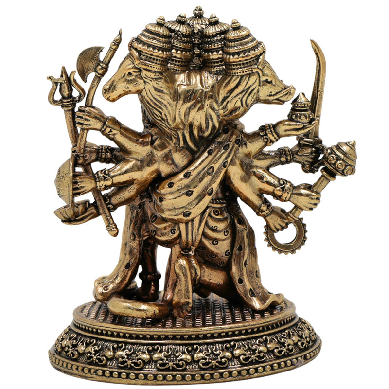 Brass Panchamukhi Hanuman Idol, Anjaneya, Bajrangbali, Maruti Murti for Pooja, Temple, Home Decor, Spiritual Showpiece, Gold, 4.5 Inch, 1 Piece