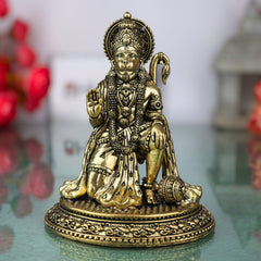 Brass Hanuman Idol, Bajrangbali, Anjaneya, Maruti, for Pooja, Home Decor, Temple Sculpture & Spiritual Gifts, Gold, 4.5 Inch, 1 Piece