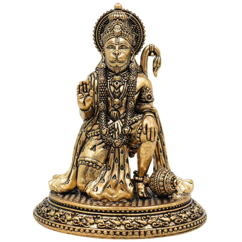 Brass Hanuman Idol, Bajrangbali, Anjaneya, Maruti, for Pooja, Home Decor, Temple Sculpture & Spiritual Gifts, Gold, 4.5 Inch, 1 Piece