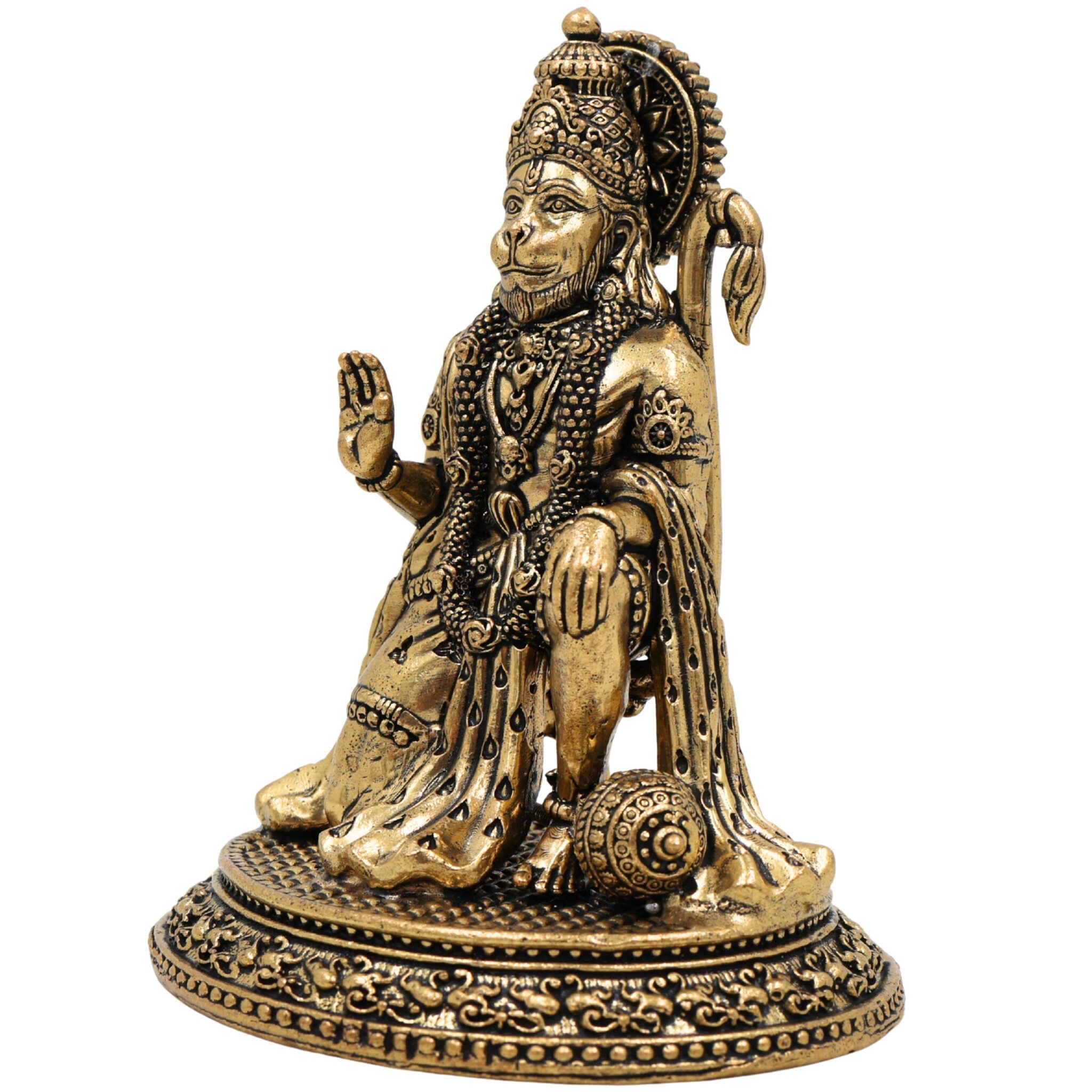 Brass Hanuman Idol, Bajrangbali, Anjaneya, Maruti, for Pooja, Home Decor, Temple Sculpture & Spiritual Gifts, Gold, 4.5 Inch, 1 Piece