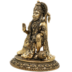 Brass Hanuman Idol, Bajrangbali, Anjaneya, Maruti, for Pooja, Home Decor, Temple Sculpture & Spiritual Gifts, Gold, 4.5 Inch, 1 Piece
