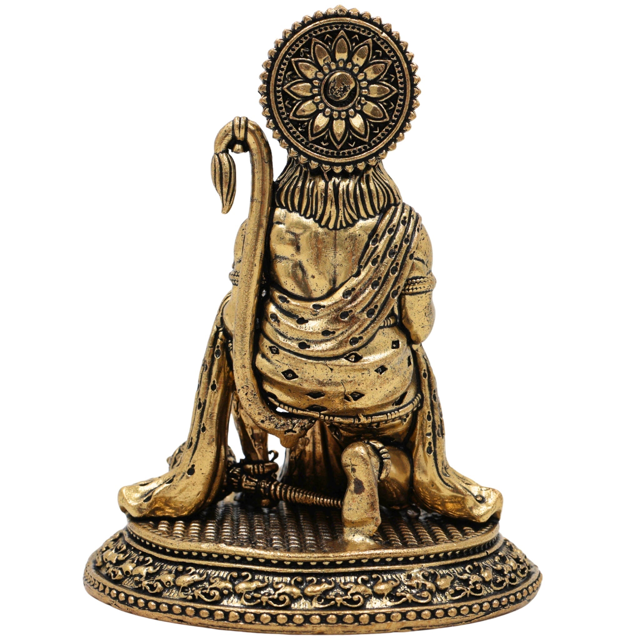 Brass Hanuman Idol, Bajrangbali, Anjaneya, Maruti, for Pooja, Home Decor, Temple Sculpture & Spiritual Gifts, Gold, 4.5 Inch, 1 Piece