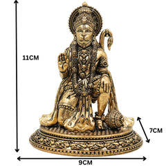 Brass Hanuman Idol, Bajrangbali, Anjaneya, Maruti, for Pooja, Home Decor, Temple Sculpture & Spiritual Gifts, Gold, 4.5 Inch, 1 Piece