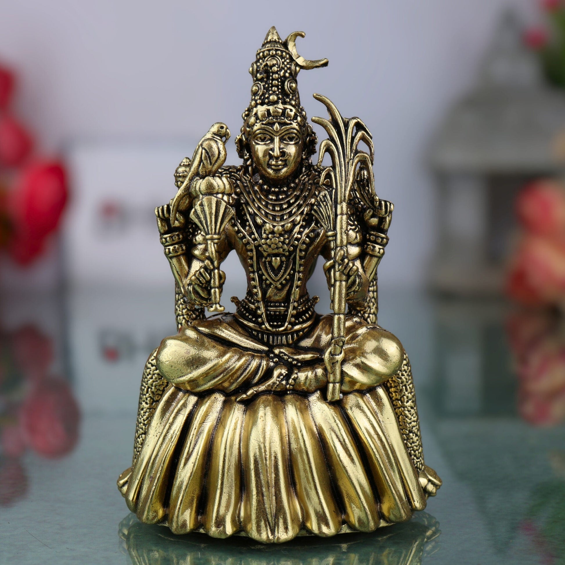 Brass Rajarajeshwari Murti, Rajeshwari Idol, Raja Rajeshwari Pratima, Lalitha Tripura Sundari Vigraha, Handcrafted Pooja Statue for Home & Temple, Gold, 4 Inch, 1 Piece