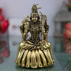 Brass Rajarajeshwari Murti, Rajeshwari Idol, Raja Rajeshwari Pratima, Lalitha Tripura Sundari Vigraha, Handcrafted Pooja Statue for Home & Temple, Gold, 4 Inch, 1 Piece