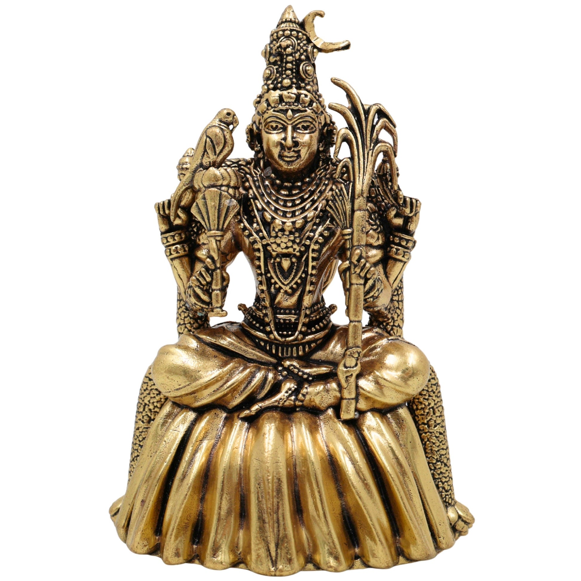 Brass Rajarajeshwari Murti, Rajeshwari Idol, Raja Rajeshwari Pratima, Lalitha Tripura Sundari Vigraha, Handcrafted Pooja Statue for Home & Temple, Gold, 4 Inch, 1 Piece