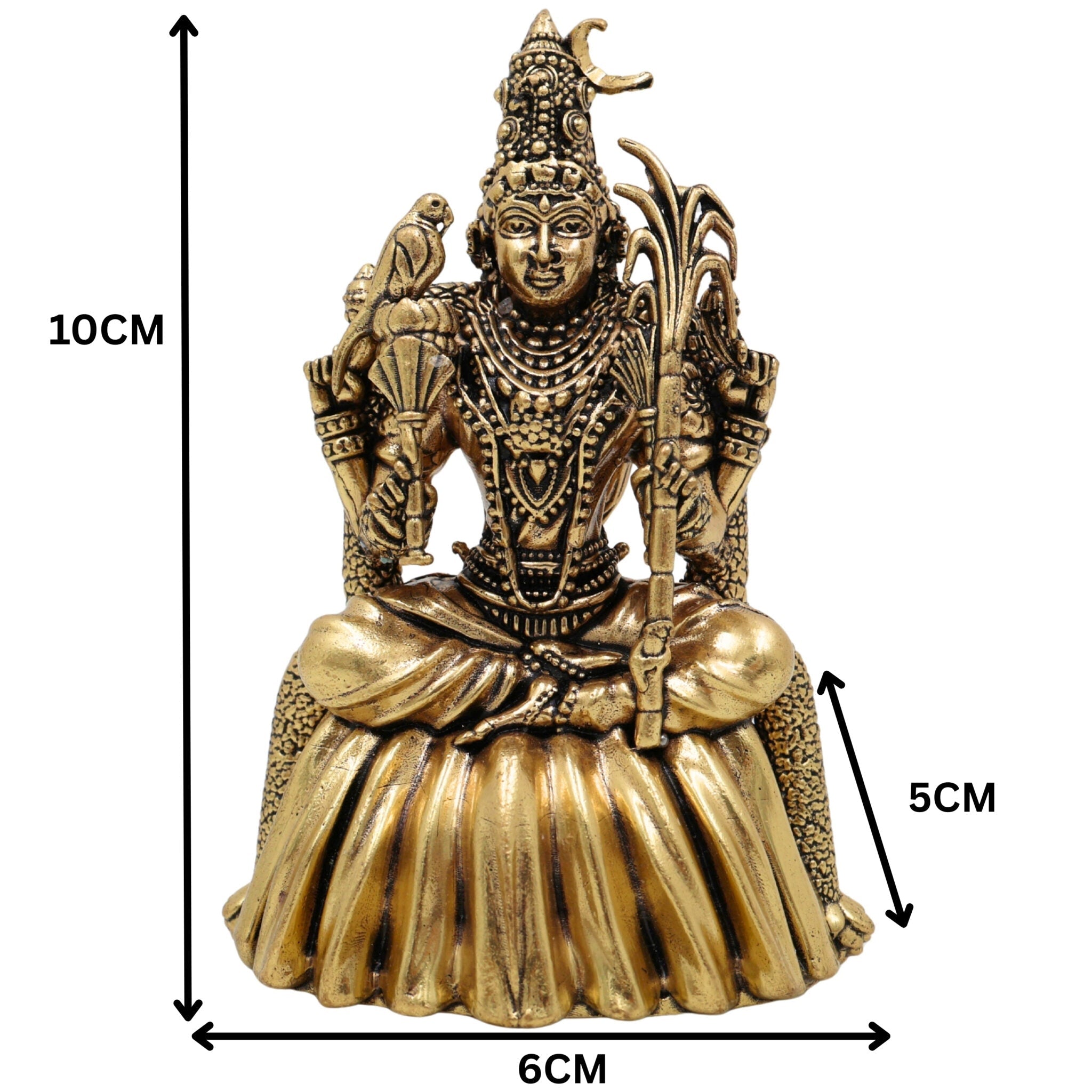 Brass Rajarajeshwari Murti, Rajeshwari Idol, Raja Rajeshwari Pratima, Lalitha Tripura Sundari Vigraha, Handcrafted Pooja Statue for Home & Temple, Gold, 4 Inch, 1 Piece