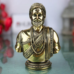 Brass Shivaji Maharaj Idol, Chhatrapati Shivaji Murti, Raje Shivaji Vigraha, Bhonsle Sculpture for Pooja, Home Decor & Gifts, Gold, 4 Inch, 1 Piece