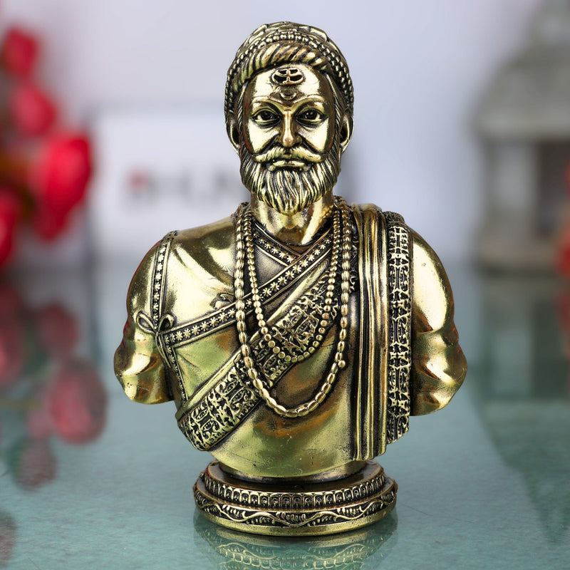 Brass Shivaji Maharaj Idol, Chhatrapati Shivaji Murti, Raje Shivaji Vigraha, Bhonsle Sculpture for Pooja, Home Decor & Gifts, Gold, 4 Inch, 1 Piece