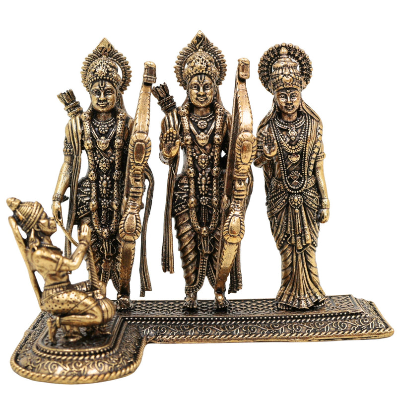 Brass Ram Darbar Idol, Shri Ram Sita Lakshman Hanuman Murti, Ram Parivar Sculpture for Puja Mandir, Home Decor & Gifting, Gold, 3 Inch, 1 Piece