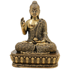 Brass Buddha Idol, Gautam Buddha Murti, Shakyamuni Statue, Meditating & Sitting Buddha Pratima for Pooja, Home Decor, Gifts, Gold, 4.5 Inch, 1 Piece