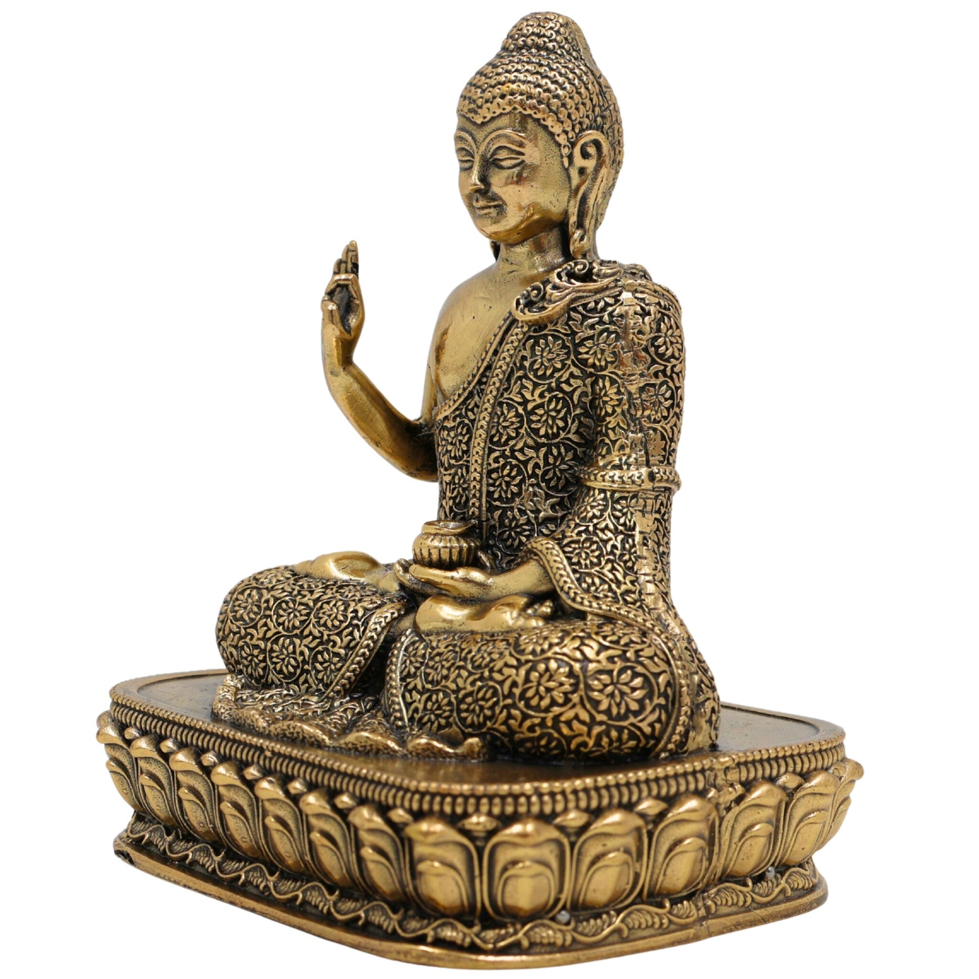 Brass Buddha Idol, Gautam Buddha Murti, Shakyamuni Statue, Meditating & Sitting Buddha Pratima for Pooja, Home Decor, Gifts, Gold, 4.5 Inch, 1 Piece